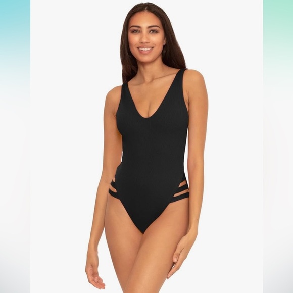 Becca by Rebecca Virtue Sophie Strappy Ladder Cutout Swimsuit in Black Large 75 - Picture 4 of 9